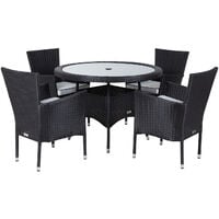 Cambridge 4 Rattan Garden Chairs and Small Round Dining Table Set in Black and Vanilla