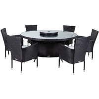 Cambridge 6 Chairs and Large Round Dining Table Set in Black and Vanilla