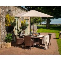 Cambridge 6 Rattan Garden Chairs and Large Round Dining Table Set in Chocolate and Cream