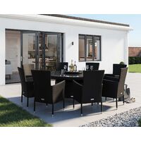 Cambridge 8 Rattan Garden Chairs and Large Round Dining Table Set in Black and Vanilla