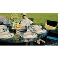Cambridge 8 Rattan Garden Chairs and Large Round Dining Table Set in Black and Vanilla