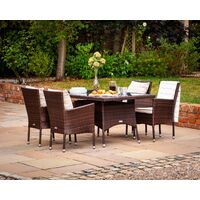 Cambridge 4 Rattan Garden Chairs and Small Rectangular Dining Table Set in Chocolate and Cream