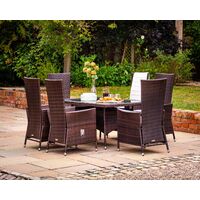 Cambridge 6 Reclining Rattan Garden Chairs and Small Rectangular Dining Table Set in Chocolate and Cream