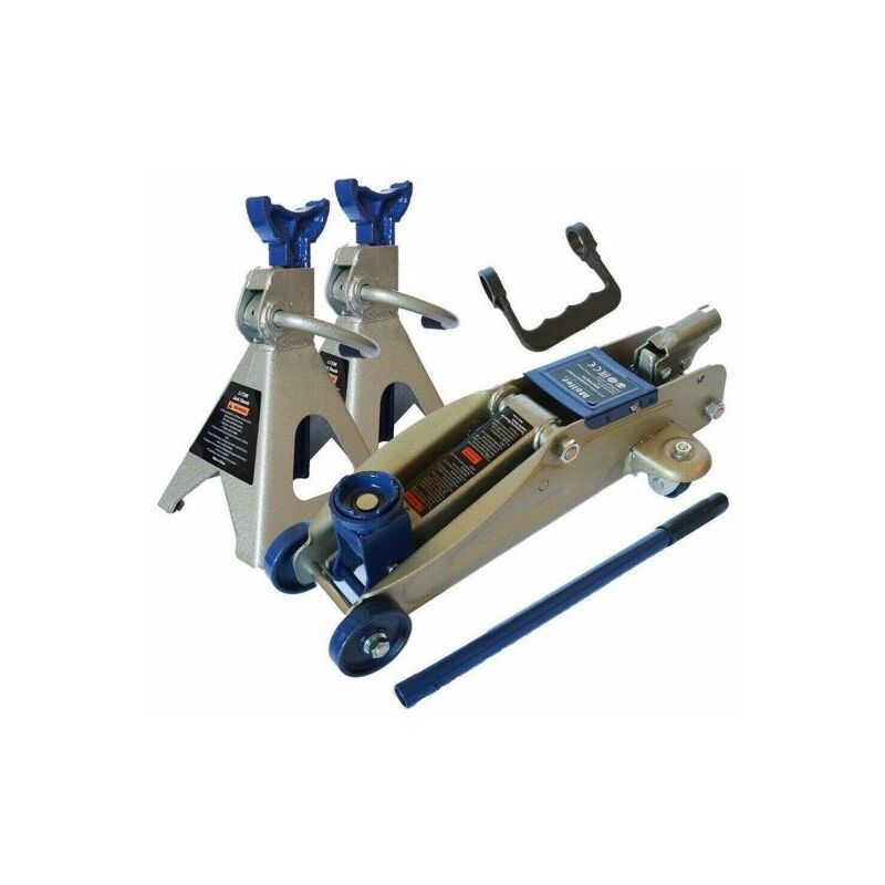 Cric sollevatore idraulico a carrello + 2 cavalletti per auto 2,5T 2500KG