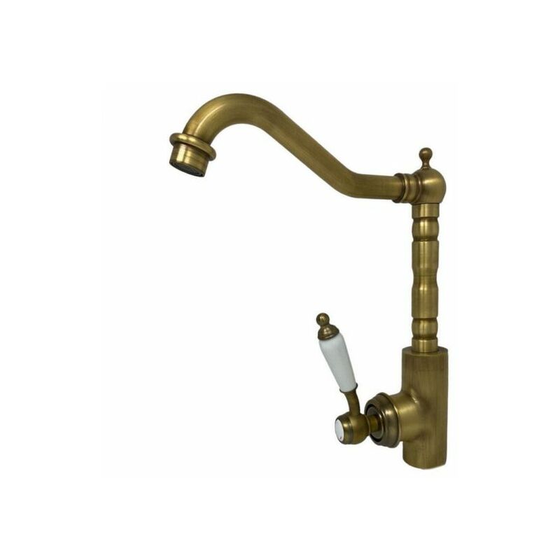 Rubinetto Lavabo Cucina In Ottone Effetto Bronzo Antico - Design Vintage, Art. 52427