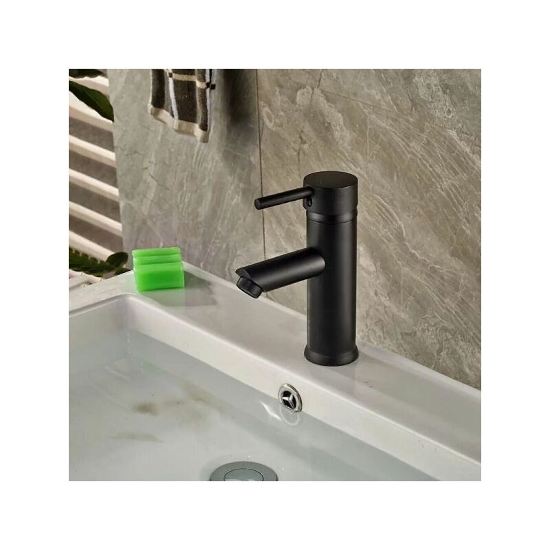 Miscelatore Lavabo Bidet Nero - Acciaio Inox, Con Piletta RAY, Design Moderno - Foto 4