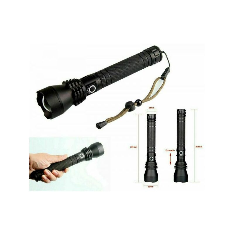 Torcia 80000W RICARIBILE A LED CREE CON zoom doppia batteria BL X82 P50