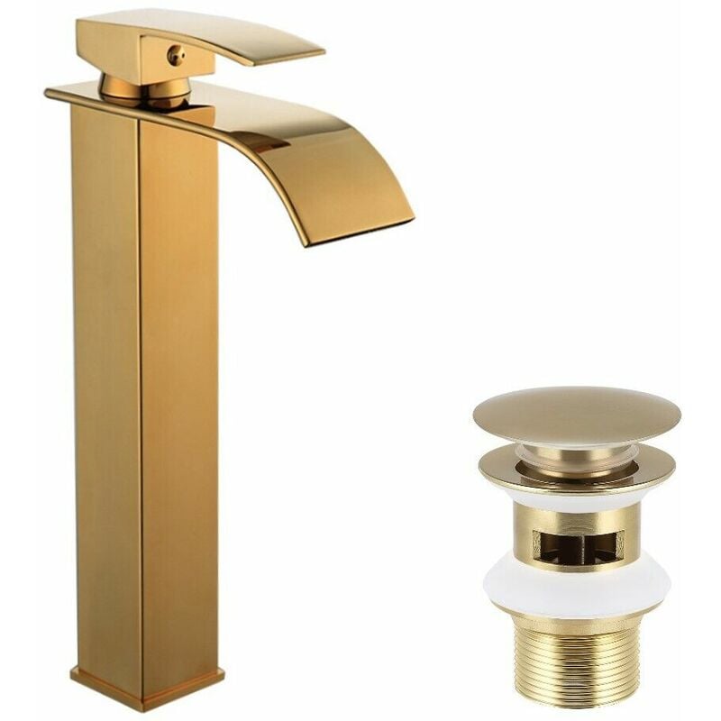 Rubinetto miscelatore lavabo bagno a cascata con piletta acciaio cromato  52952