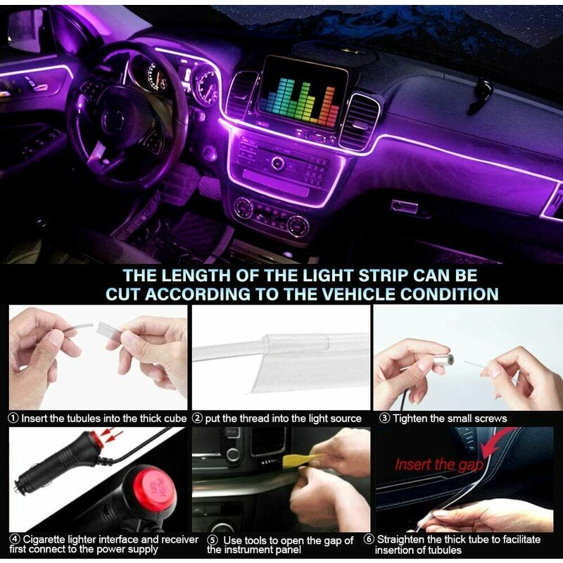 Neon RGb 6 in 1 interni auto fibra ottica striscia luce bluetooth - 5M 11905