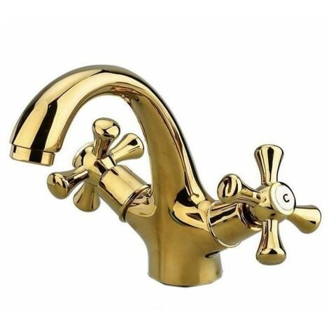 Miscelatore rubinetto lavabo bagno stile retro vintage oro + piletta ROMO  59467