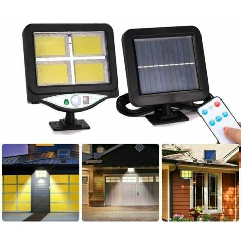 Faro Led Solare 10W 935LM IP65 4000K Montaggio Da Parete O A Terra Con Picchetto Con Sensore Movimento e Telecomando 4 Modalità