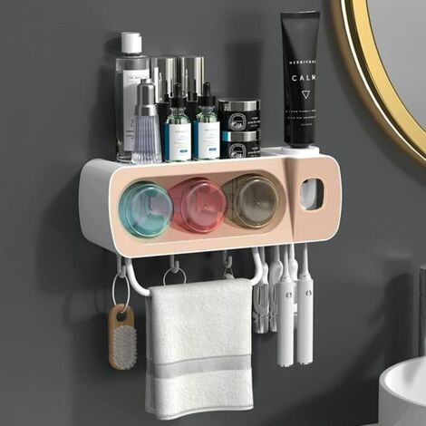 Portaspazzolini Da Parete Con Dispenser Dentifricio - 6 Slot, 2 Tazze Magnetiche Grigio - Foto 6