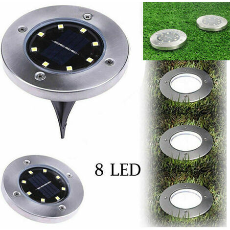 4 FARO LAMPADA LED SOLARE DA ESTERNO GIARDINO FARETTO 8 LED PICCHETTO SEGNAPASSI