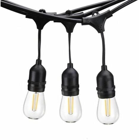Catena luminosa da esterno modulare 10 lampadine E27 cavo 10 metri IP65 - NERO