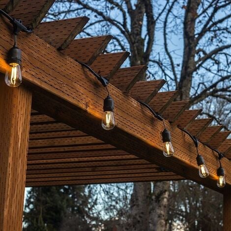 Catena luminosa da esterno modulare 10 lampadine E27 cavo 10 metri IP65 - NERO