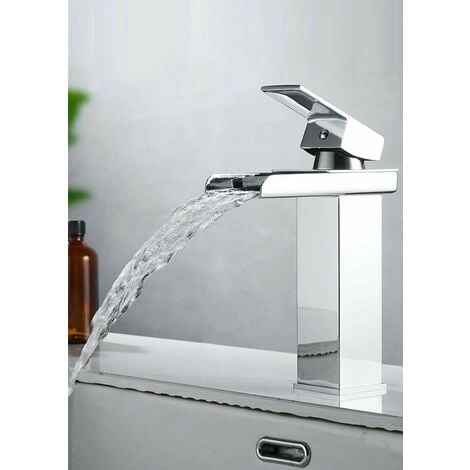 Rubinetto miscelatore lavabo bagno a cascata con piletta acciaio cromato  52952