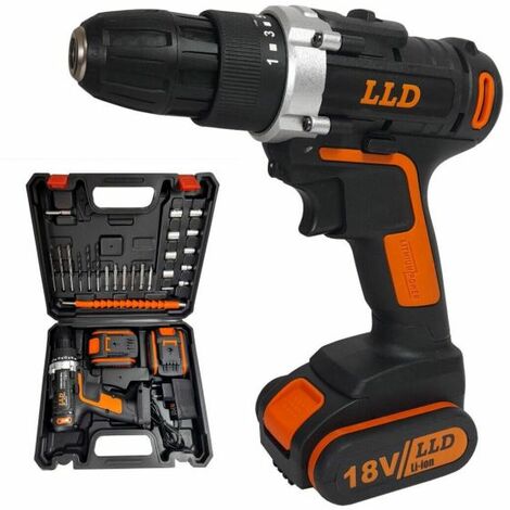 Trapano avvitatore doppia batteria a litio 18V + valigetta e 24 accessori LLD-N