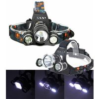 TORCIA LAMPADA FRONTALE LED RICARICABILE 3 LED 5000 LUMEN CREE T6 R5 RJ3000