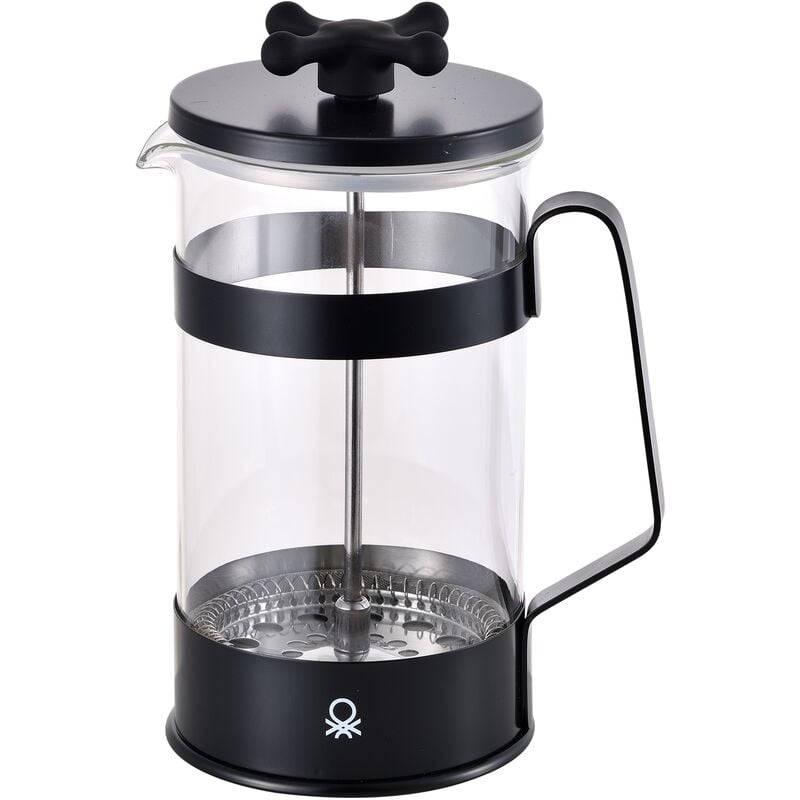 Cafetera Con Émbolo 6 Tazas 600 ml Acero Inoxidable Y Borosilicato Alta Resistencia Negro Mate Black & White Benetton