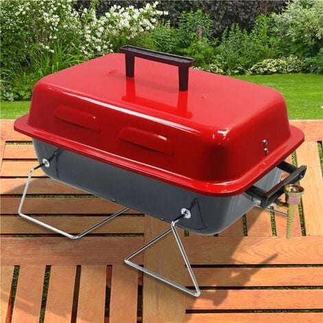 Outsunny 2 Burner Propane Gas Grill Outdoor Portable Tabletop BBQ with  Foldable Legs w/ Lid, Thermometer for Camping, Picnic, Backyard, Black  Burners Lid