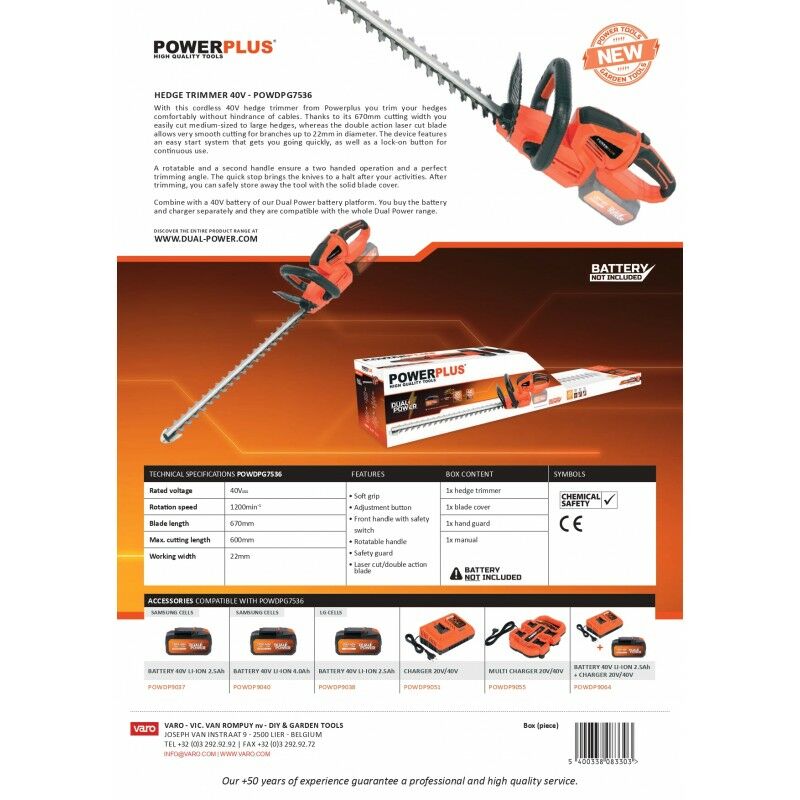 Cortasetos de batería STERWINS de 40V 60 cm longitud de cuchilla