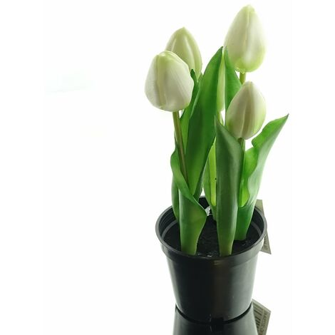 GASPER Tulpen Weiß im Topf 5 Blüten - Kunstblumen
