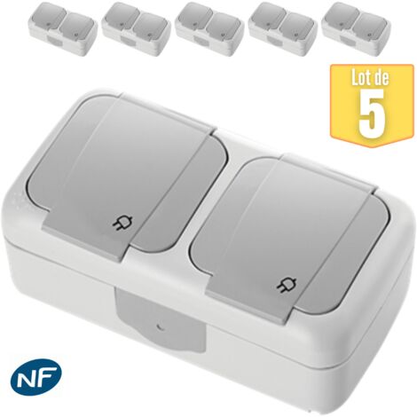 Lot de 5 double prise 2P+T étanche IP54- Viko by Panasonic - Gris - NF (1/5)