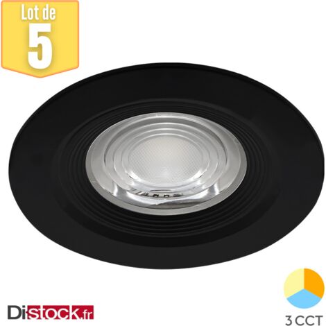 Lot de 5 spots LED encastrables étanches 3en1 rond noir 7W IP54 (1/5)