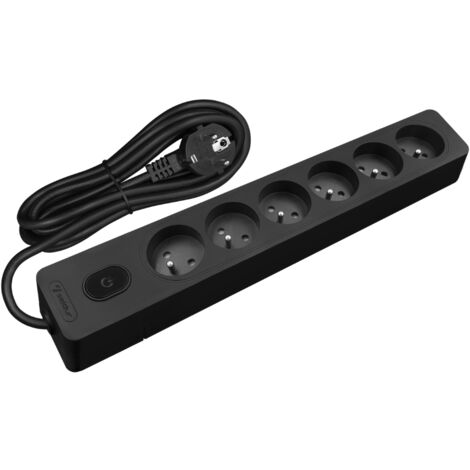 Multiprise SELDUR G6FA32S, 6 prises type E + interrupteur à voyant, Noir, câble 3m (1/4)