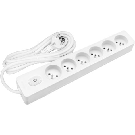 Multiprise SELDUR G6FA32B, 6 prises type E + interrupteur à voyant, Blanc, câble 3m (1/4)