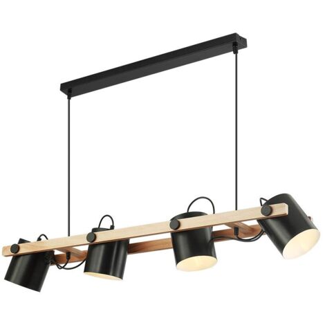 Suspension décorative 4xE27 23W IP20 – Noir et Bois (1/4)