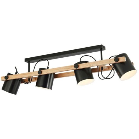 Plafonnier 4xE27 23W IP20 – Design noir & bois naturel (1/4)