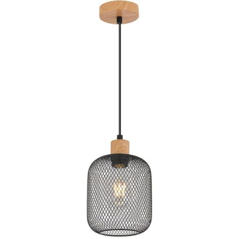 Suspension décorative 1xE27 23W IP20 – Noir et bois (1/4)