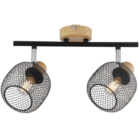 Plafonnier décoratif 2xE14 23W IP20 – Noir et bois (1/3)