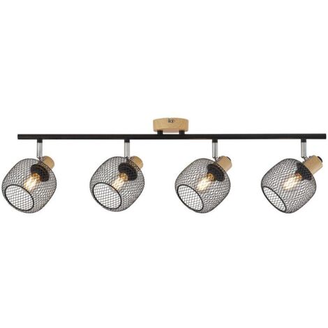 Plafonnier décoratif 4xE14 23W IP20 – Noir et bois (1/4)