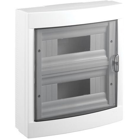Tableau nu saillie 24 modules – Indice de protection IP40 – Dimensions L.314xH.344xP.105mm – Installation intérieure avec porte fumée réversible – Vi-Ko
