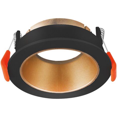 Support de spot encastrable rond noir/cuivre-doré MR16 GU10 – Aluminium orientable – Fixation à ressorts – IP20 pour intérieur – Braytron