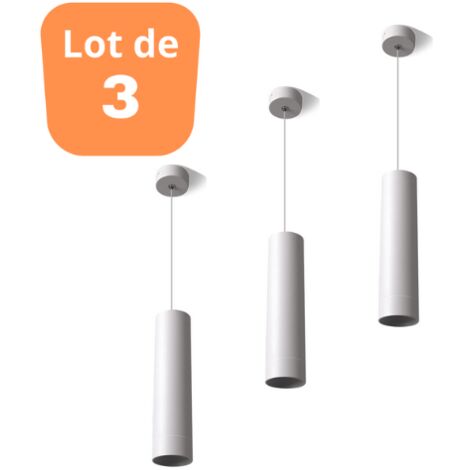 Lot de 3 suspensions tube BETA blanc GU10 câble 1.45m (1/5)