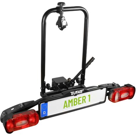 Eufab – Porte-vélo sur attelage 1 vélo – Fixation rapide – Rails en acier robuste – Support de roue en plastique – Pour cadres en Y ou Oversize - Amber1