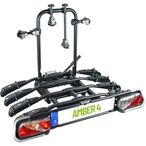 Eufab – Porte-vélos basculant 4 vélos – Fixation rapide avec cadenas – Rails en acier – Compatible VTT, VTC, vélo électrique – Prise 13 broches