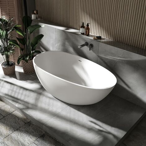 Freistehende Badewanne Bernstein VELA Mineralguss Solid Stone Weiß matt 150x76cm