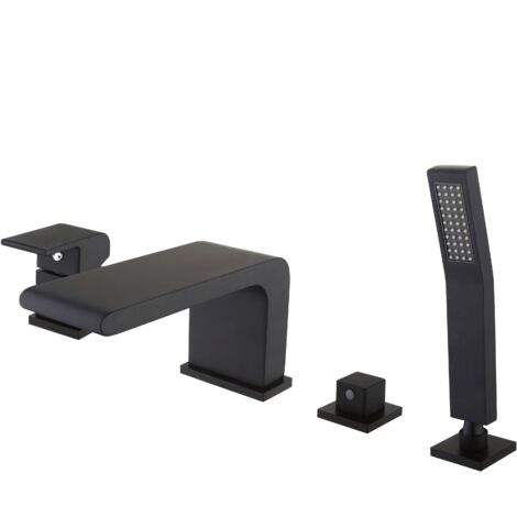 Wannenrandarmatur Bernstein 6080B Fliesenrandarmatur Schwarz 4-Loch-Wasserfall