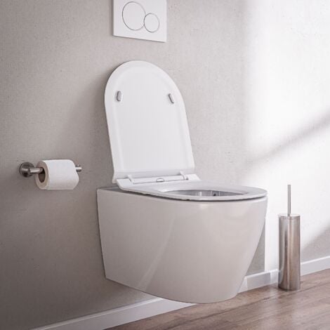 Spülrandloses Wand-Hänge-WC Bernstein B-8030R Weiß glänzend Nano-Beschichtung Softclose-Sitz Superflach
