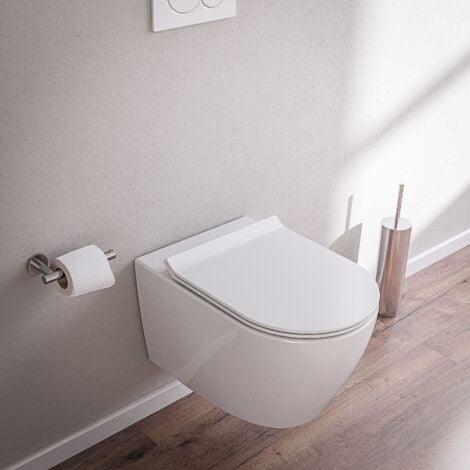 Spülrandloses Wand-Hänge-WC Bernstein B-8030R Weiß glänzend Nano-Beschichtung Softclose-Sitz Superflach