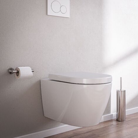 Spülrandloses Wand-Hänge-WC Bernstein B-8030R Weiß glänzend Nano-Beschichtung Softclose-Sitz mit LED-Nachtlicht