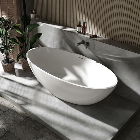 Freistehende Badewanne Bernstein RIO STONE Mineralguss 180x85cm glänzend