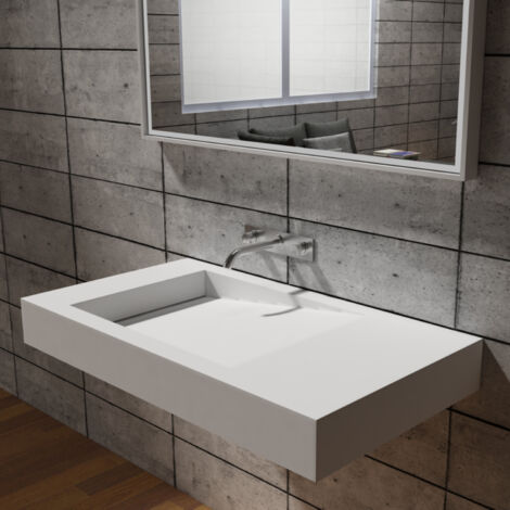 Wandwaschbecken Bernstein PB2155 Mineralguss 100x50x12cm Weiß matt mit Ablaufrinne