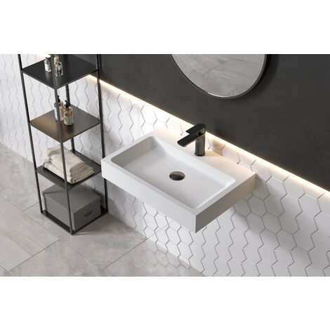 Wandwaschbecken Bernstein PB2142 Mineralguss 60x42x10cm Weiß matt