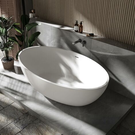 Freistehende Badewanne Bernstein RELAX Mineralguss 176x103cm Weiß matt ohne Standarmatur ohne Siphon