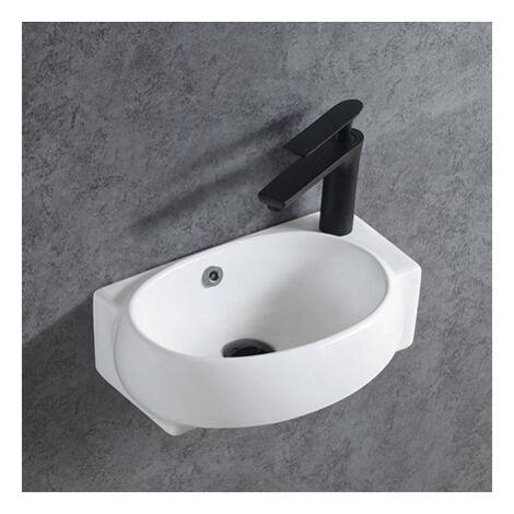 Wandwaschbecken Bernstein KW198 Keramik Gäste-WC 42x28x15cm Weiß glänzend mit Blende Chrom